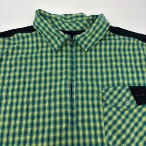 ZOIC Mens Medium Green Yellow Plaid 1/4 Zip Short Sleeve‎ Shirt
